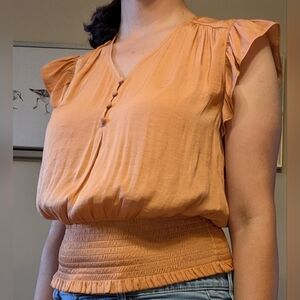 NWT Rachel Zoe Terracotta Blouse with Ruffle Sleeves